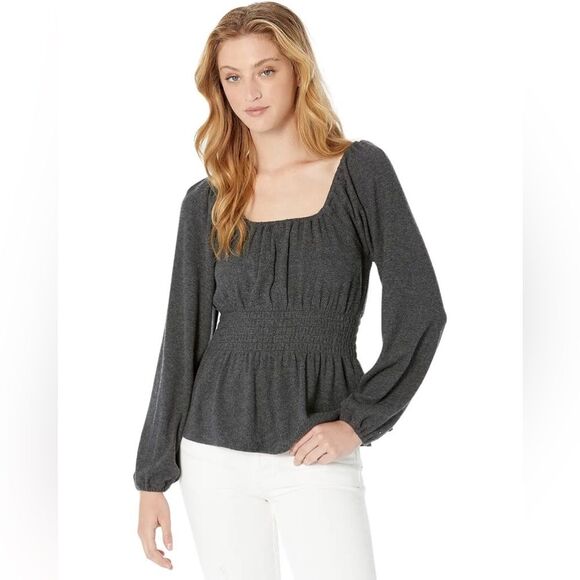 Madewell Plush Square-Neck Smocked Top Charcoal Grey Size Small NWT - Picture 1 of 8